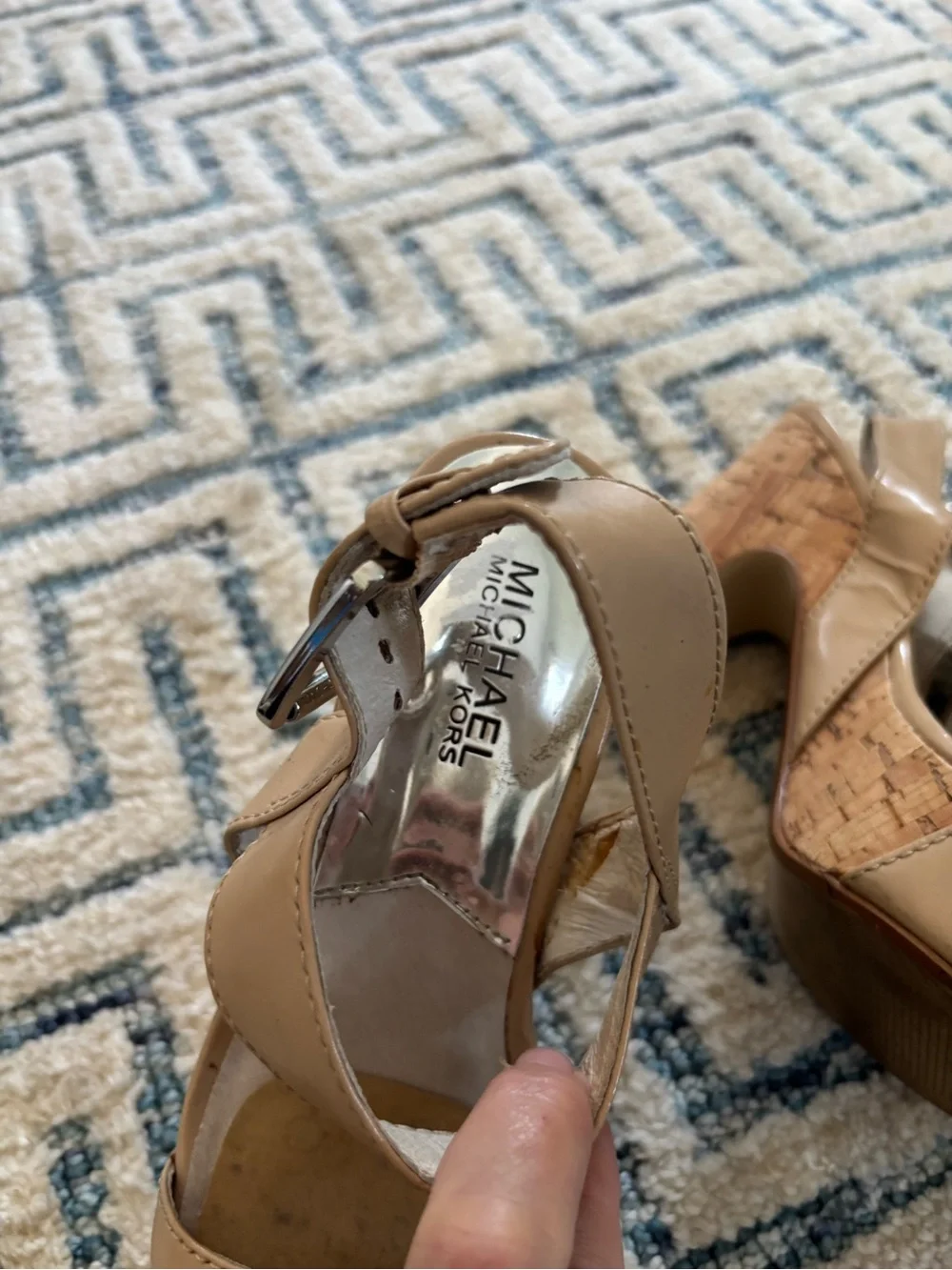 Michael Kord Neutral Beige Platform Sandals with Ankle Strap